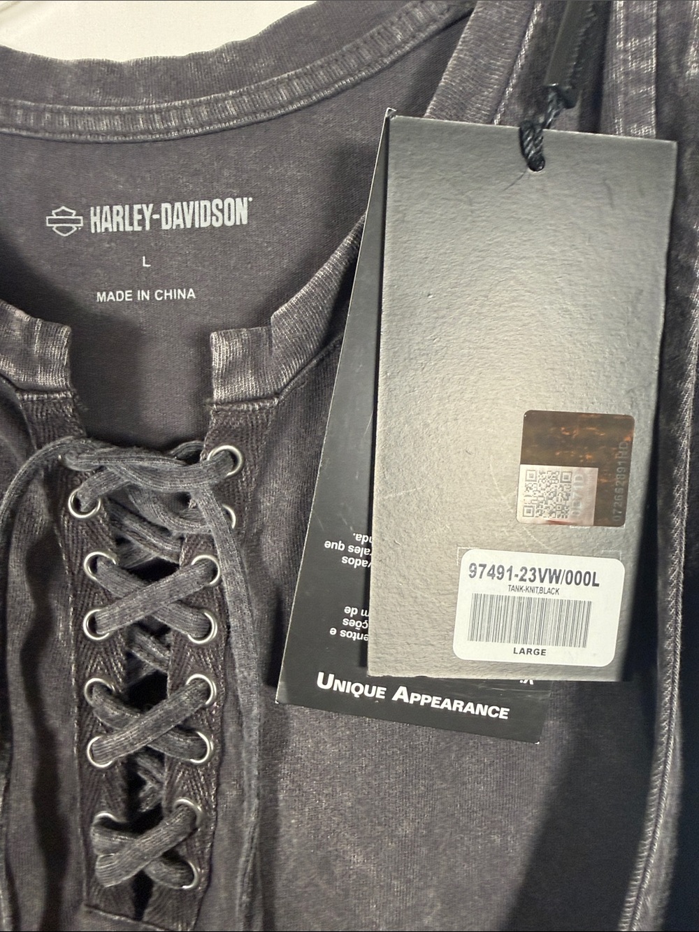 Harley-Davidson Women's Washed charcoal Lace-Up Tank - Picture 2 of 3